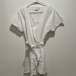 Princess Polly linen cotton white wrap dress with tie